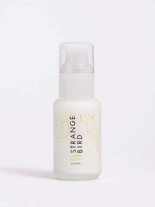 Bottle of Strange Bird Beauty Inner Balance Serum in front of white background. Sold at Juniper Skincare in Edina, Minnesota.