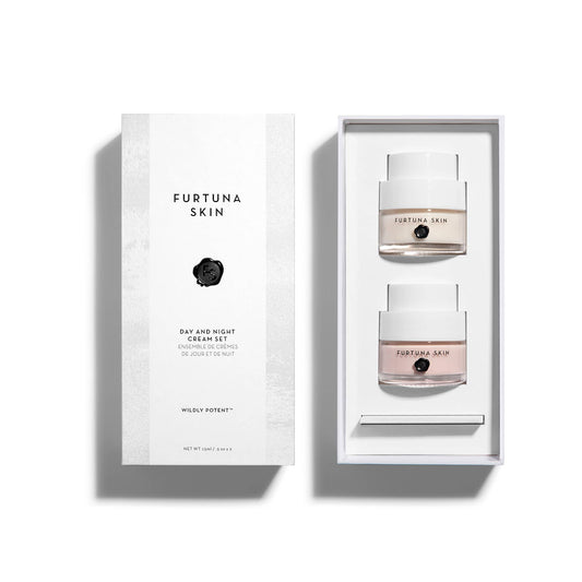 Box of two Furtuna Skin moisturizing creams in a white, open top box against a while background.